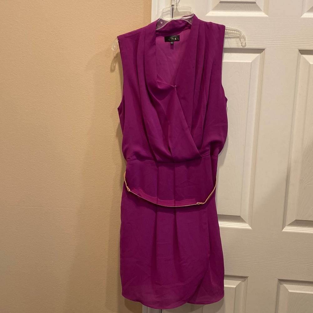 Fable sleeveless faux wraparound dress with belt